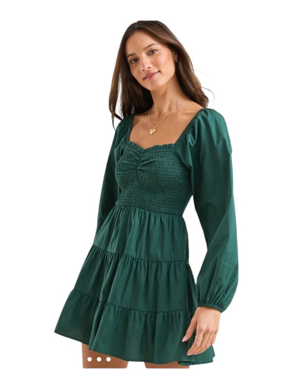 Long Sleeve Emerald Green Tiered Mini Dress